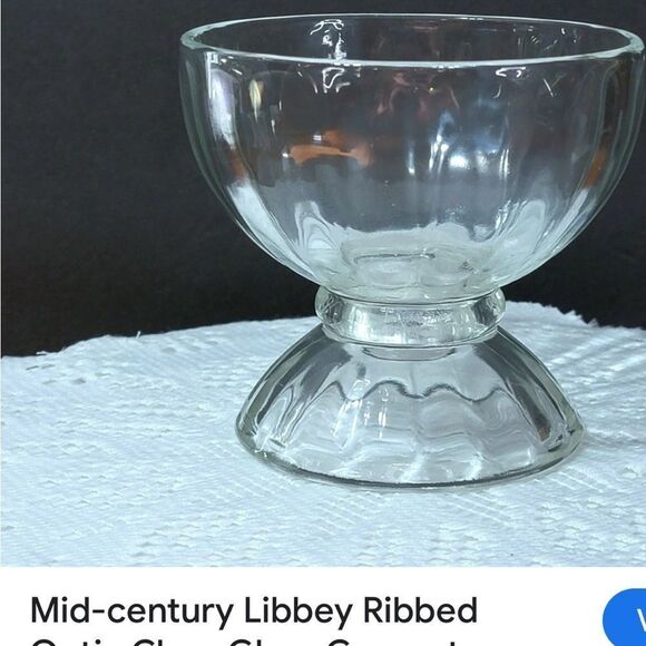 Libby Vintage Clear Glass Ribbed Compote Dessert Dish Scalloped Pedestal 2 Bowls - Picture 10 of 13